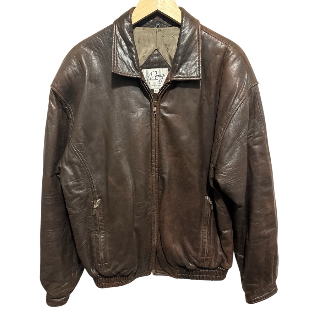 Vintage Remy Brown Soft Leather Bomber Jacket- Size 40
